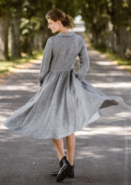 Classic Dress, Long Sleeve, Twill Linen, Grey Moon | Son de Flor
