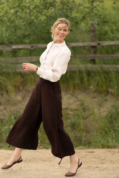 Midi Charlotte Trousers, Twill Linen, Espresso Brown#color_espresso-brown