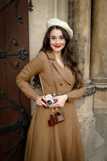 Enola Dress, Long Sleeve, Hemp, Camel Brown
#color_camel-brown