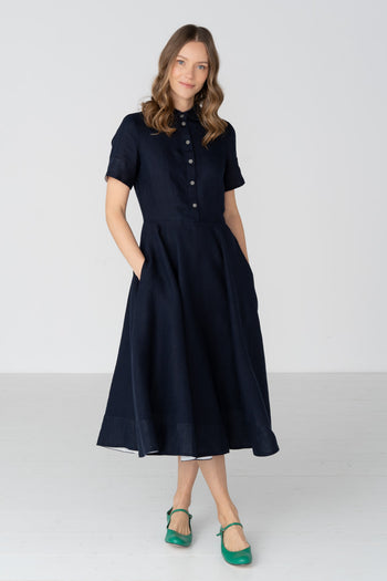 Frida Dress, Short Sleeve, Night Navy #color_night-navy