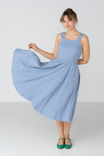 Pinafore Dress, Sleeveless, Linen Denim #color_linen-denim