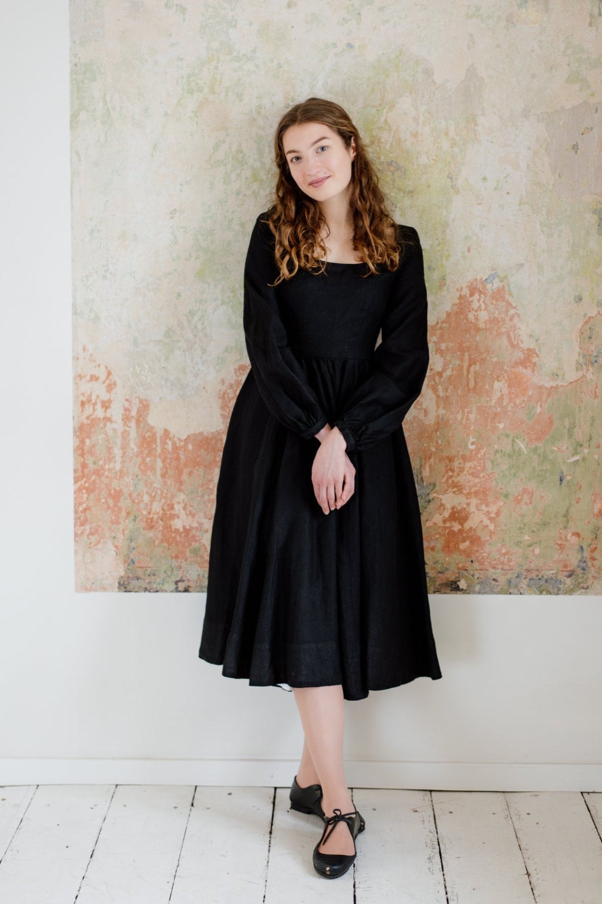 Carmen Dress, Long Sleeve, Black Pansy#color_black-pansy