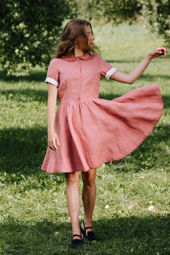 Mini Classic Dress, Short Sleeve, Vintage Pink