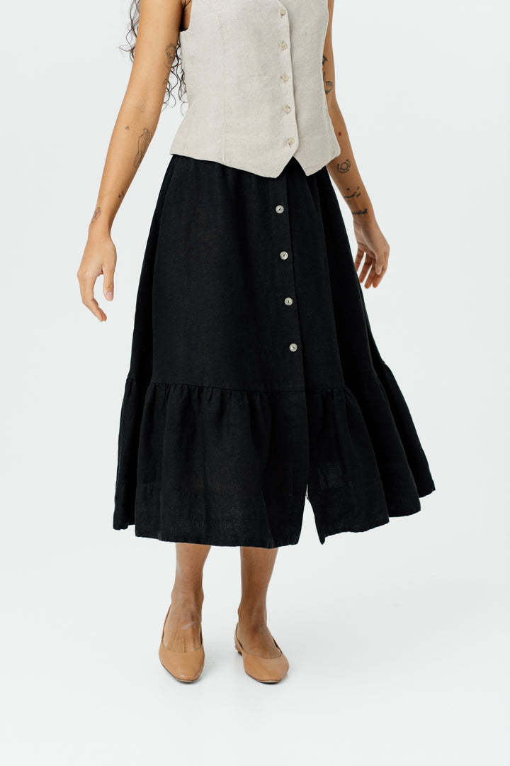 Button Down Skirt, Black Pansy | Son de Flor