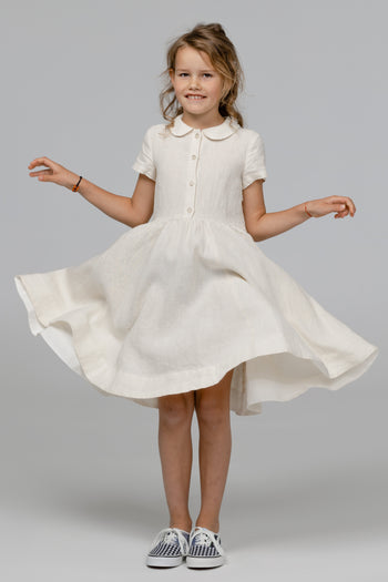 Mini Me Classic Dress, Short Sleeve, Milky White