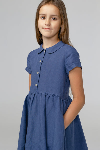 Mini Me Classic Dress, Short Sleeve, Moonlight Blue