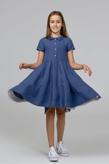 Mini Me Classic Dress, Short Sleeve, Moonlight Blue