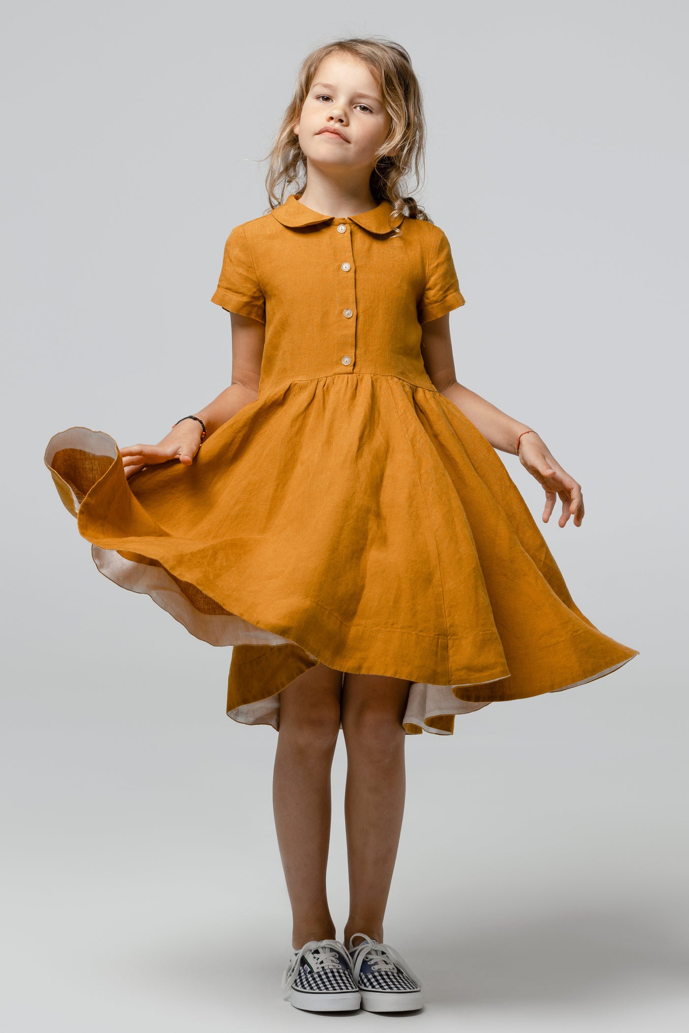 Mini Me Classic Dress, Short Sleeve, Marigold#color_marigold