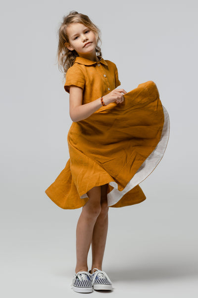 Mini Me Classic Dress, Short Sleeve, Marigold#color_marigold