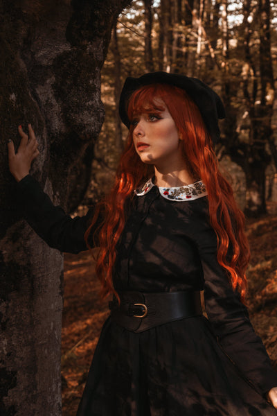 Classic Dress with Embroidered Garden Collar, Long Sleeve