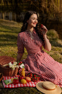 Darcy – Short Sleeve Ruffled V-Neckline Linen Wrap Dress