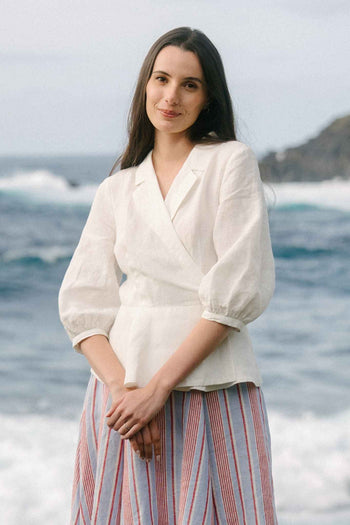 Wrap Gaia Shirt, 3/4 Sleeve, White Magnolia #color_white-magnolia