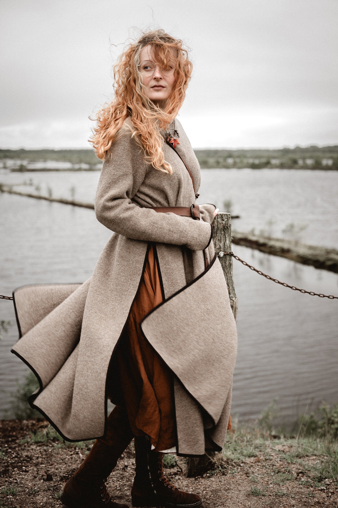 Double Slit Dress, Wool, Beige Brown#color_beige-brown