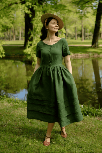 Eyre Dress, Short Sleeve, Emerald Green