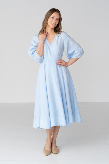 Wrap Gaia Dress, 3/4 Sleeve, Skye Blue
#color_skye-blue