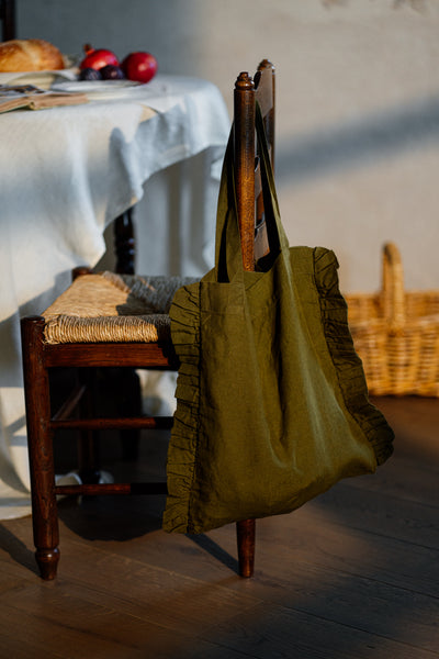 Ruffle Tote Bag#color_moss-green