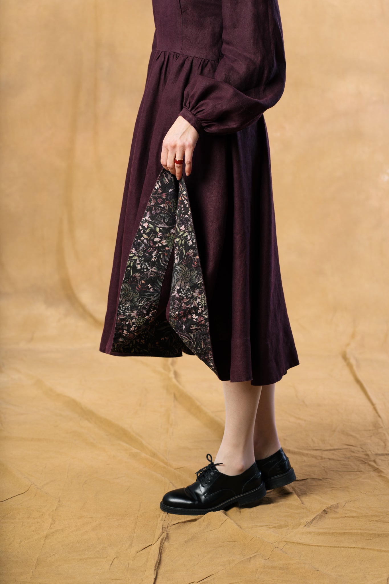 Carmen Dress, Long Sleeve,  Twill Linen, Royal Grape #color_royal-grape