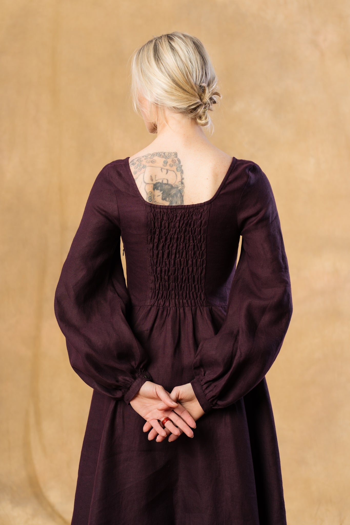 Carmen Dress, Long Sleeve,  Twill Linen, Royal Grape #color_royal-grape