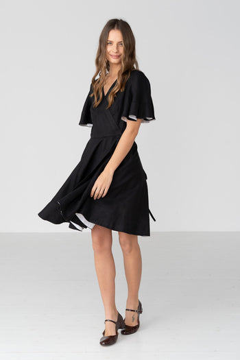 Mini Wrap Dress, Butterfly Sleeve, Black Pansy#color_black-pansy