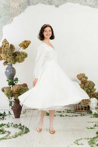 Bridget-Kleid, Langarm, Weiße Magnolie