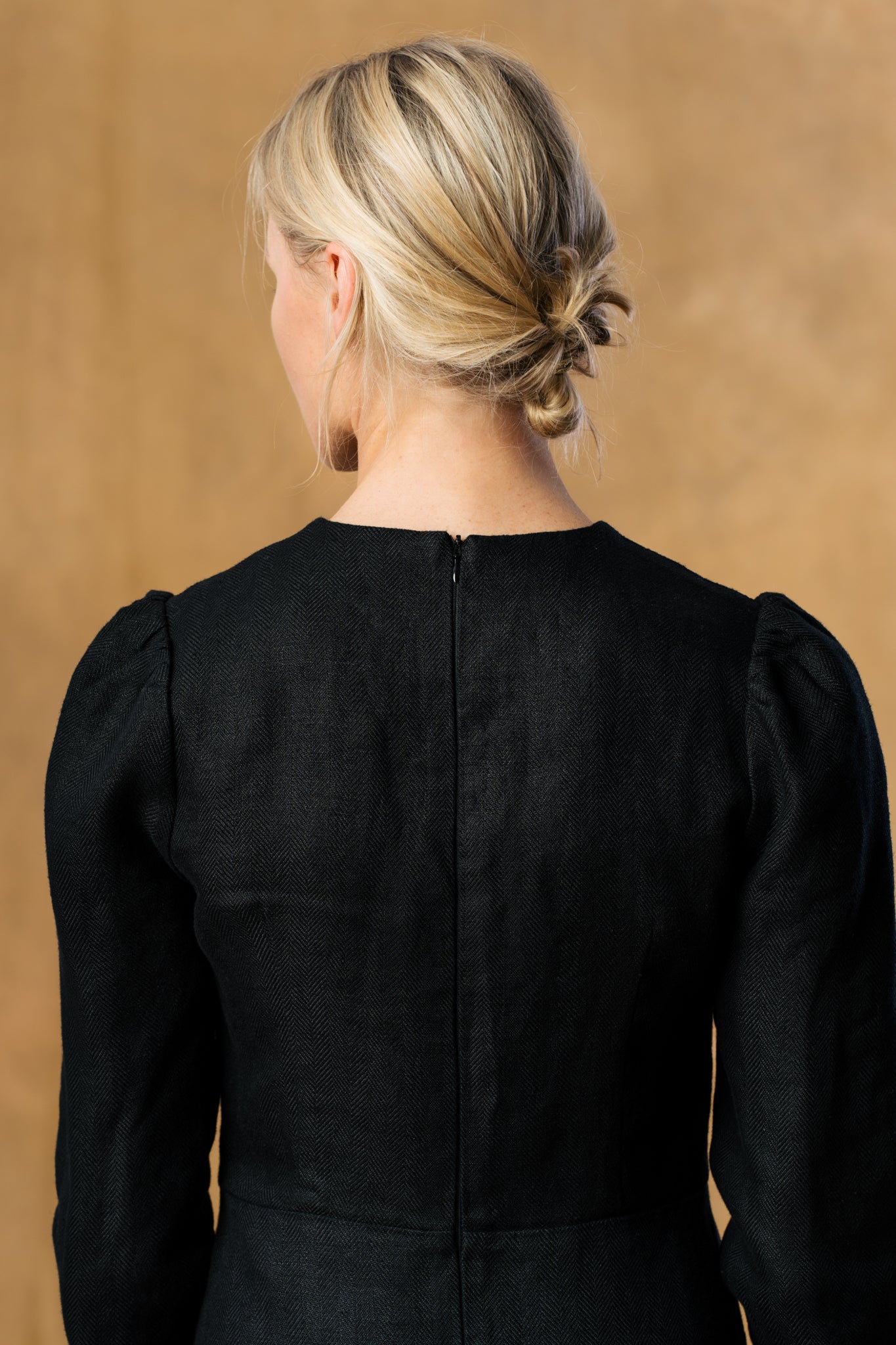 Kelly Dress, Long Sleeve, Black Herringbone#color_black-herringbone