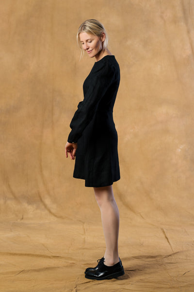 Kelly Dress, Long Sleeve, Black Herringbone#color_black-herringbone