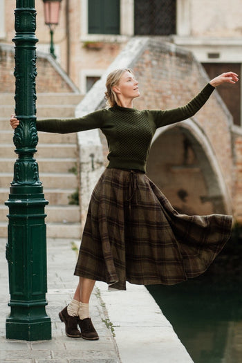 Wrap Skirt, Twill Linen, Oak Tartan#color_oak-tartan