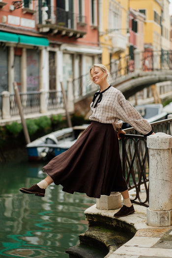 Wrap Skirt, Twill Linen, Espresso Brown#color_espresso-brown