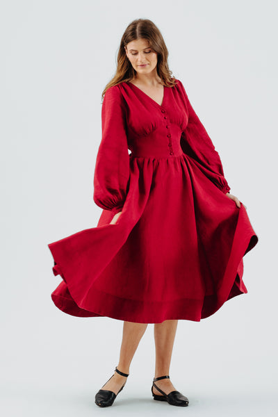 Diane Dress, Long Sleeve#color_red-poppy