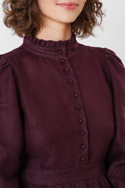 Abigail Dress, Long Sleeve, Twill Linen, #color_royal-grape