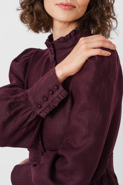 Abigail Dress, Long Sleeve, Twill Linen, #color_royal-grape