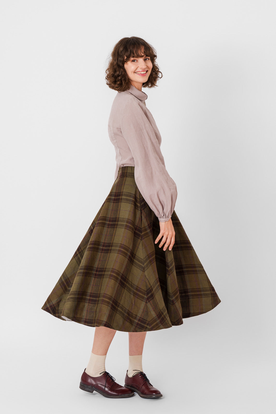 Classic Skirt, Twill Linen, Oak Tartan #color_oak-tartan