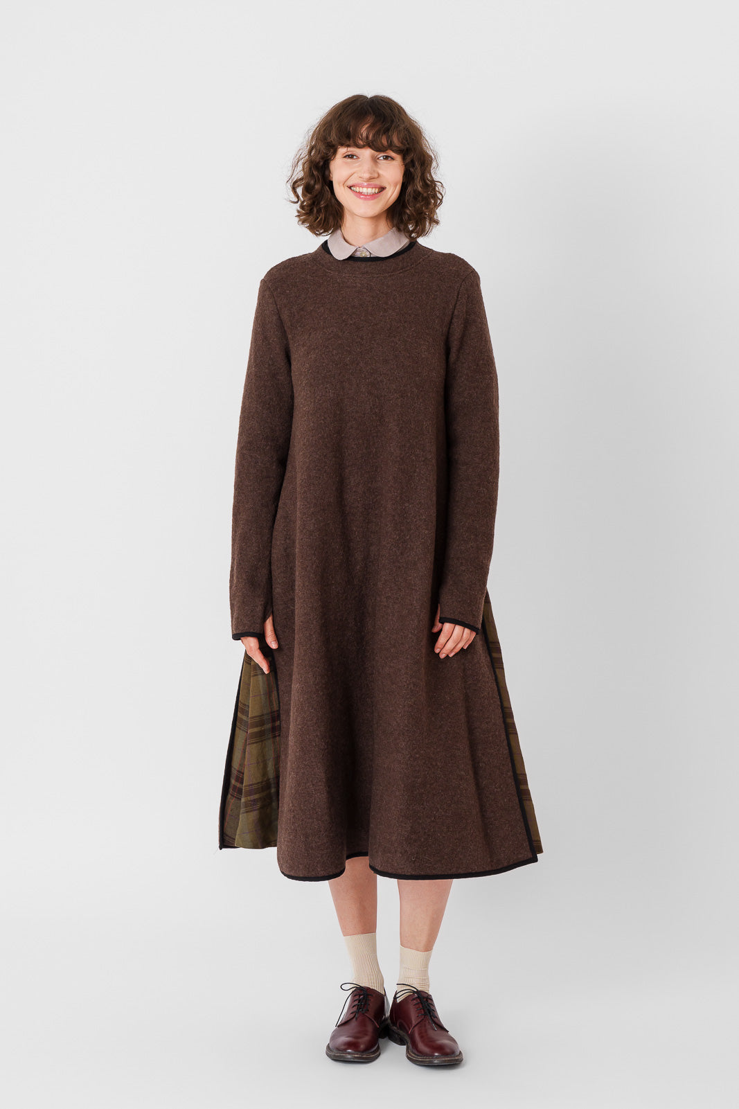 Double Slit Dress, Wool, Espresso Brown#color_espresso-brown