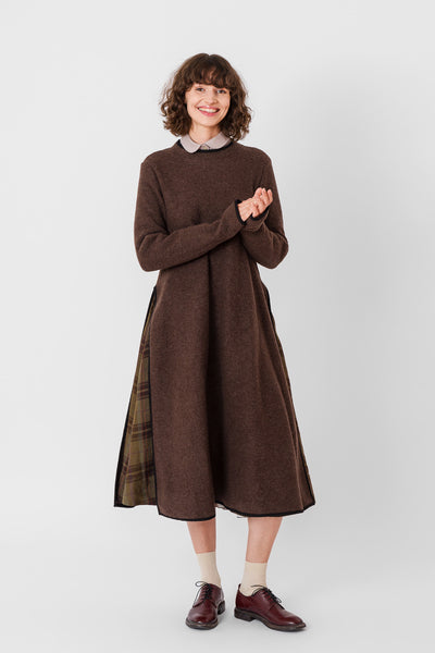 Double Slit Dress, Wool, Espresso Brown#color_espresso-brown