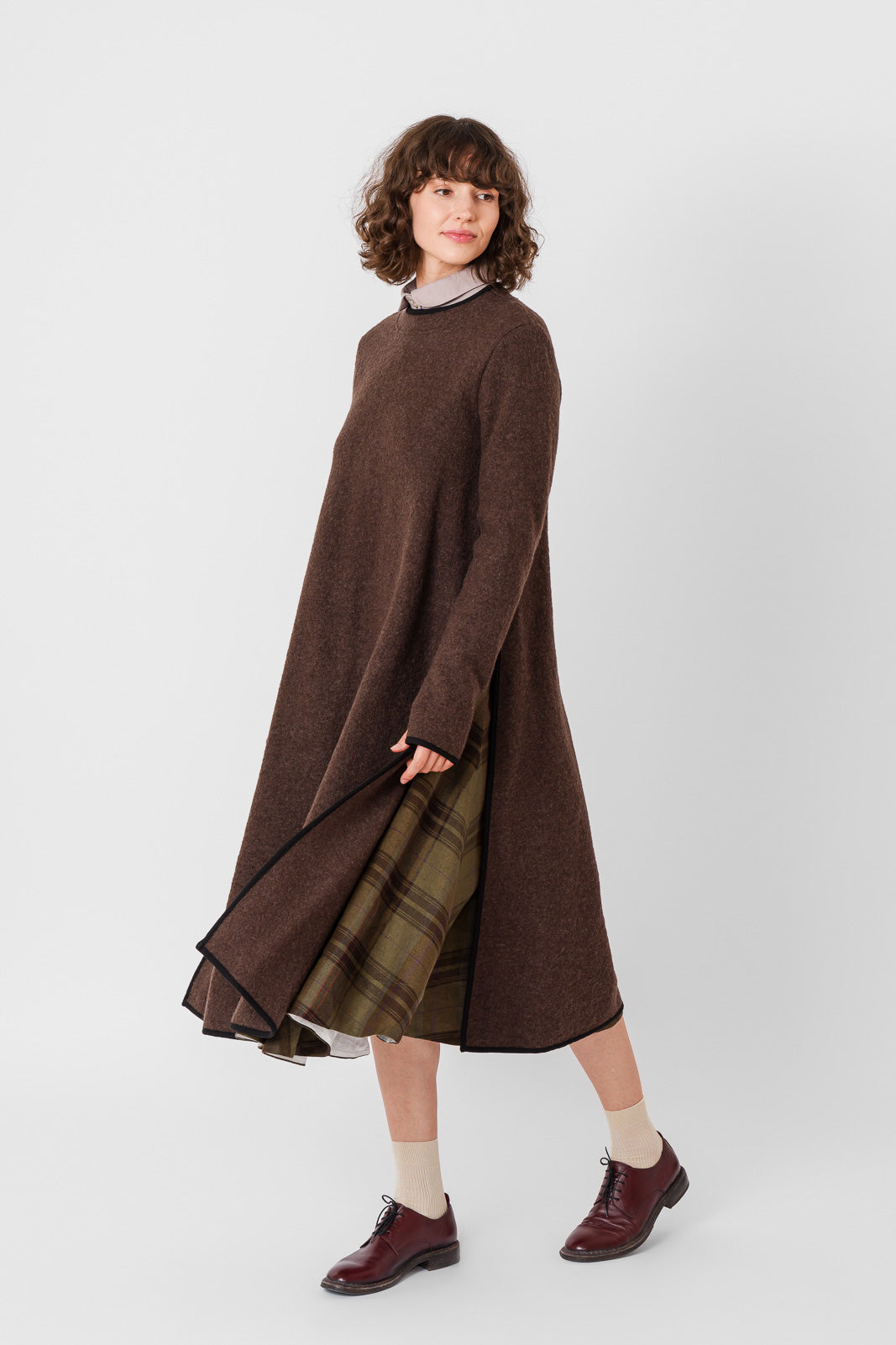 Double Slit Dress, Wool, Espresso Brown#color_espresso-brown