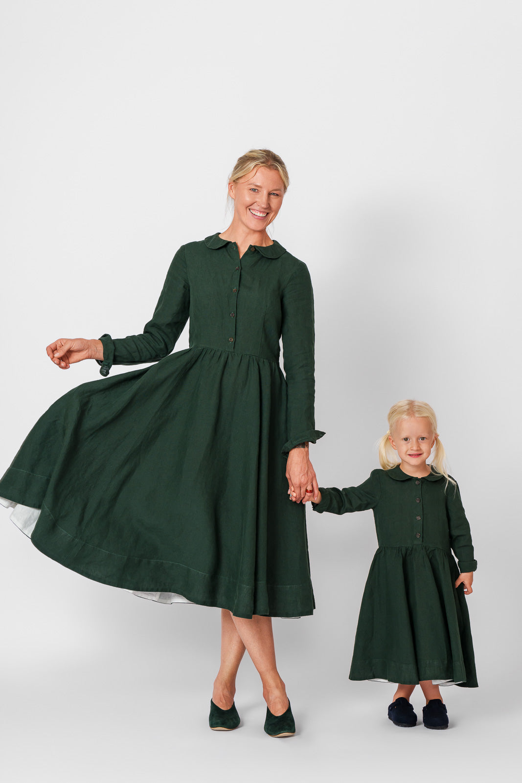 Mini Me Classic Dress, Long Sleeve, Evergreen#color_evergreen