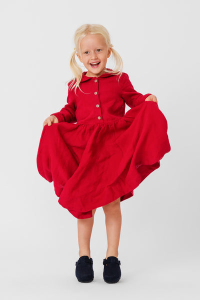 Mini Me Classic Dress, Long Sleeve, Red Poppy#color_red-poppy