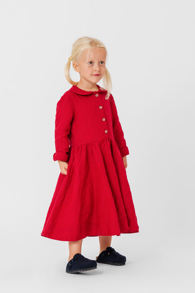 Mini Me Classic Dress, Long Sleeve, Red Poppy#color_red-poppy