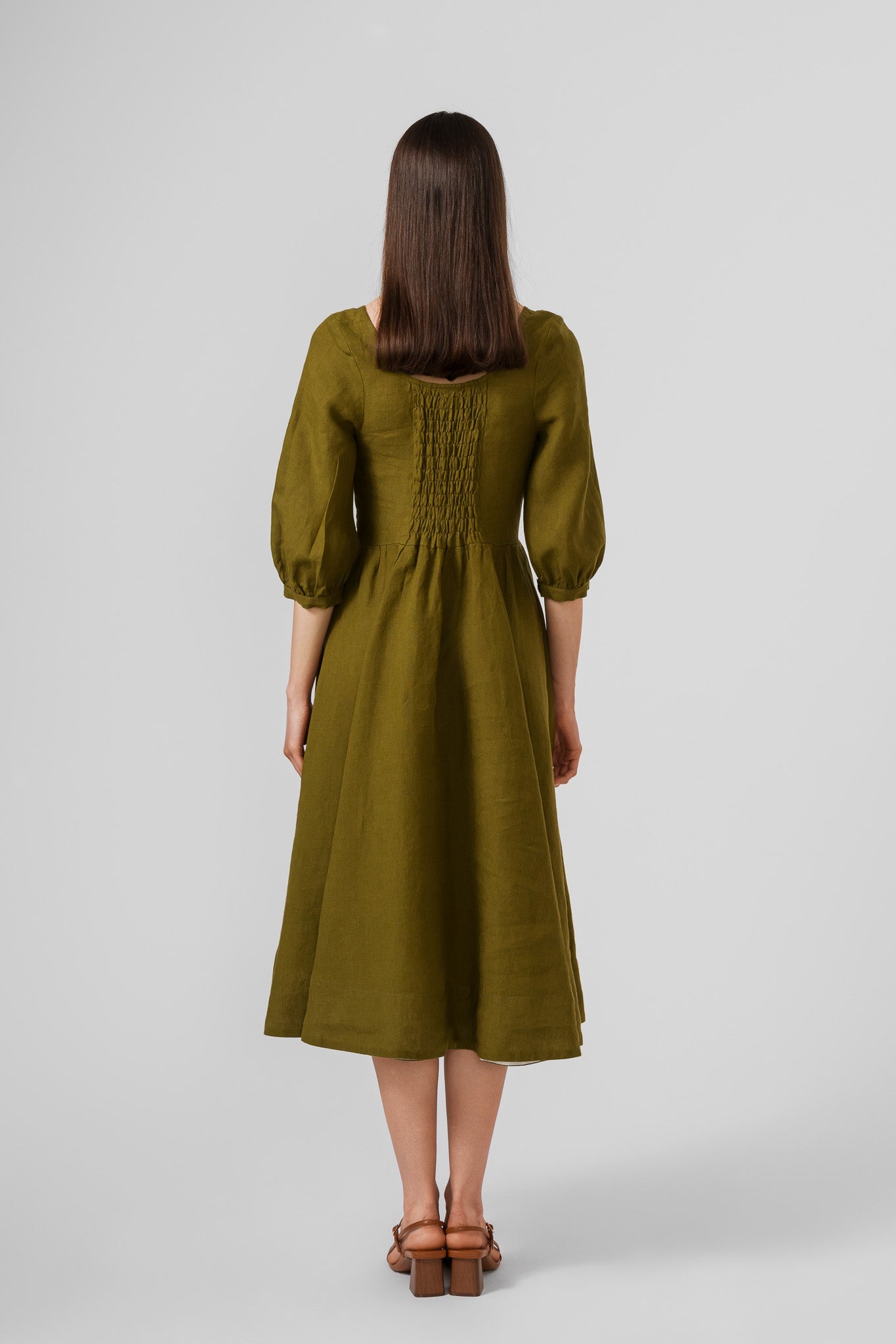 Carmen dress, 3/4 sleeves, Rosemary Green