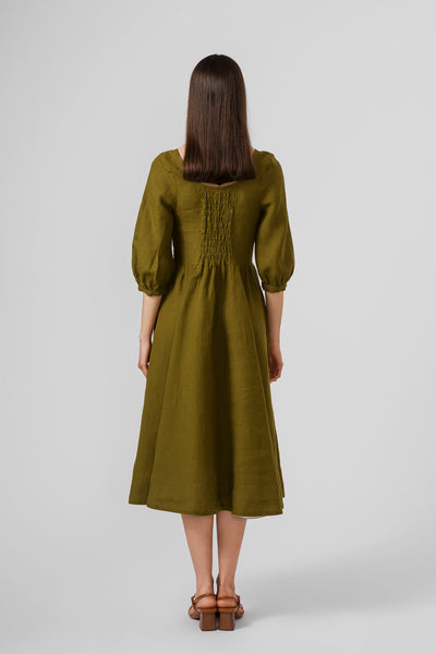Carmen dress, 3/4 sleeves, Rosemary Green
