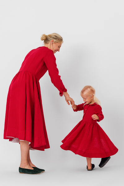 Mini Me Classic Dress, Long Sleeve, Red Poppy#color_red-poppy