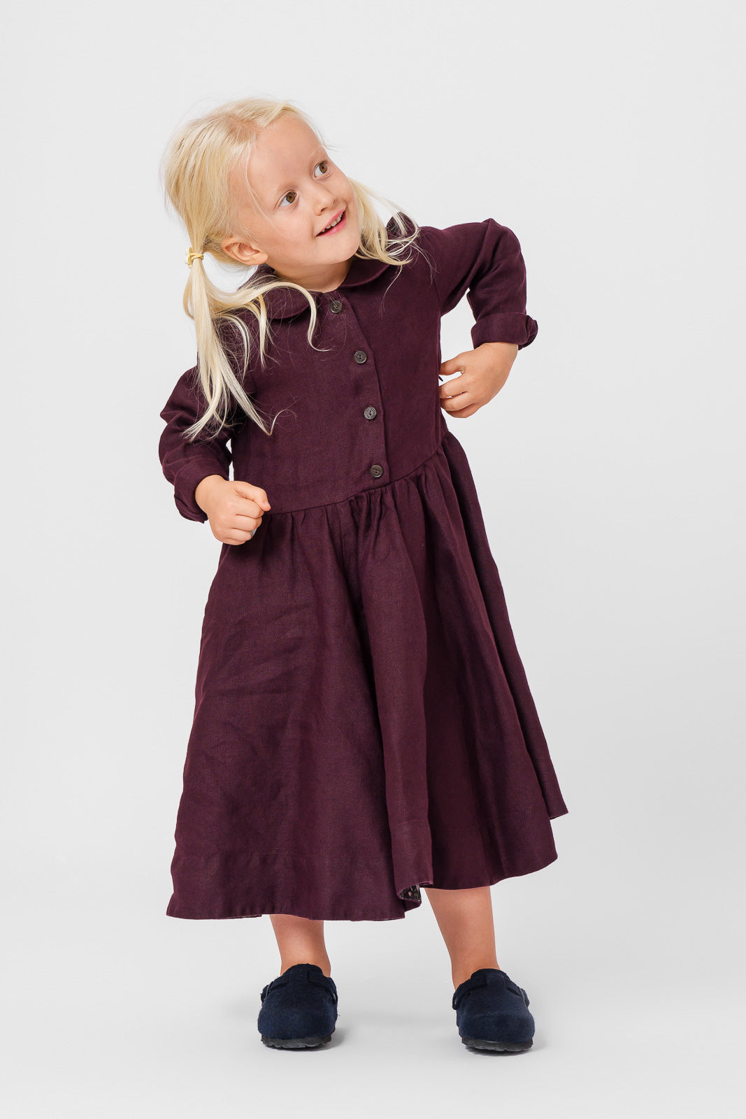 Mini Me Classic Dress, Long Sleeve, Twill Linen, Royal Grape#color_royal-grape