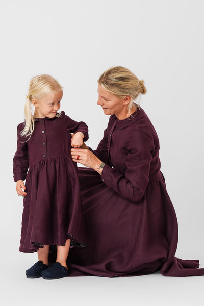 Mini Me Classic Dress, Long Sleeve, Twill Linen, Royal Grape#color_royal-grape