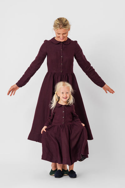 Mini Me Classic Dress, Long Sleeve, Twill Linen, Royal Grape#color_royal-grape