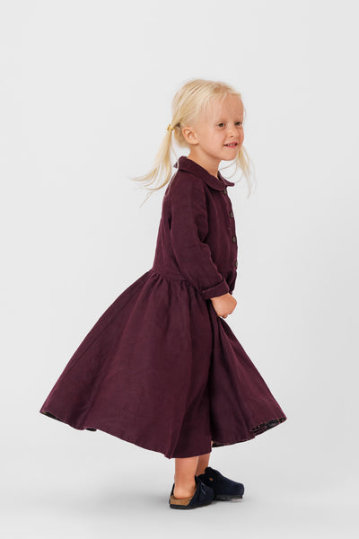 Mini Me Classic Dress, Long Sleeve, Twill Linen, Royal Grape#color_royal-grape