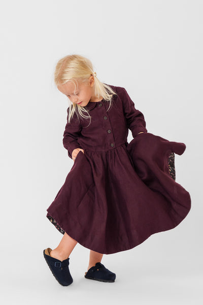 Mini Me Classic Dress, Long Sleeve, Twill Linen, Royal Grape#color_royal-grape