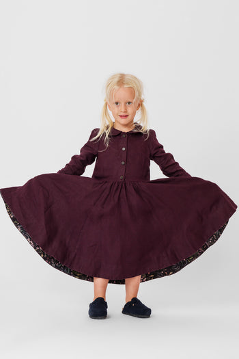 Mini Me Classic Dress, Long Sleeve, Twill Linen, Royal Grape#color_royal-grape