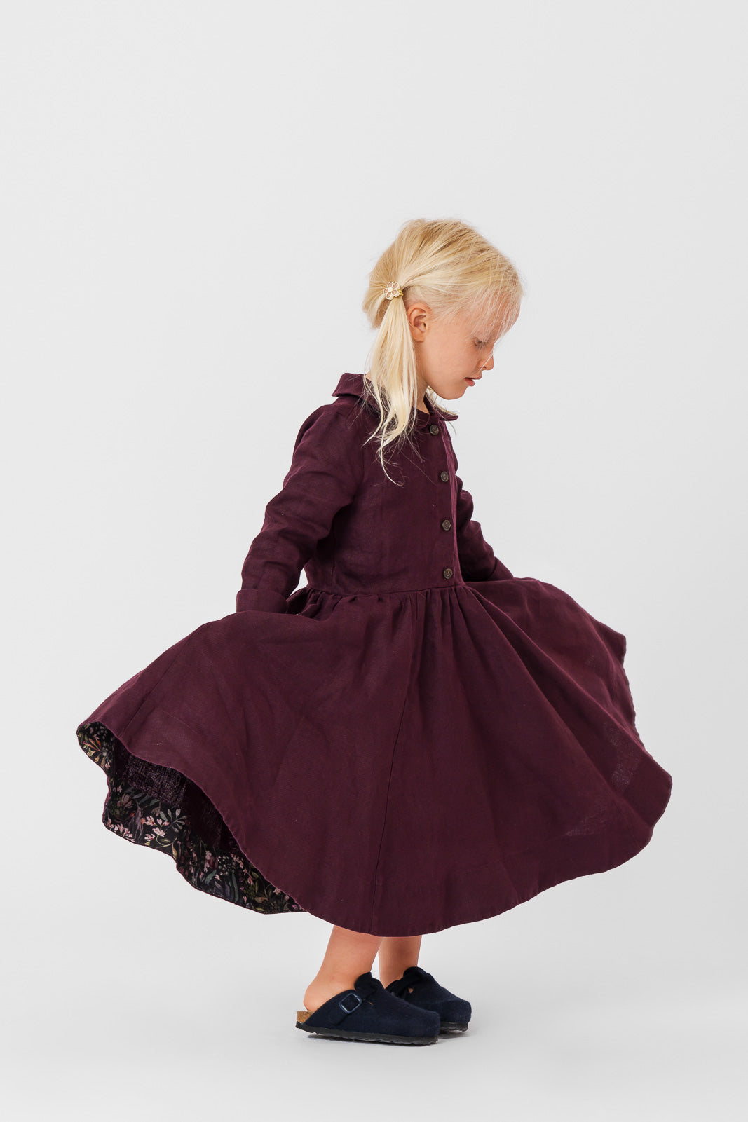 Mini Me Classic Dress, Long Sleeve, Twill Linen, Royal Grape#color_royal-grape