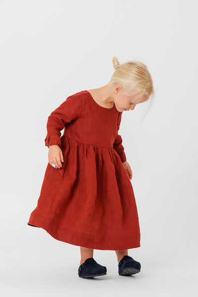 Mini Me Smock Dress, Long Sleeve, Deep Terracotta#color_deep-terracotta