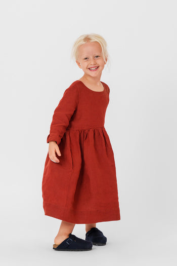 Mini Me Smock Dress, Long Sleeve, Deep Terracotta#color_deep-terracotta